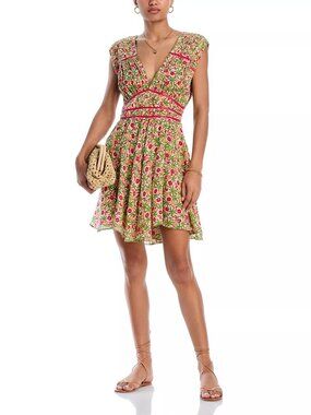 340$ Poupette St. Barth Ciao Allover Floral Print Mini Dress Size L Pink